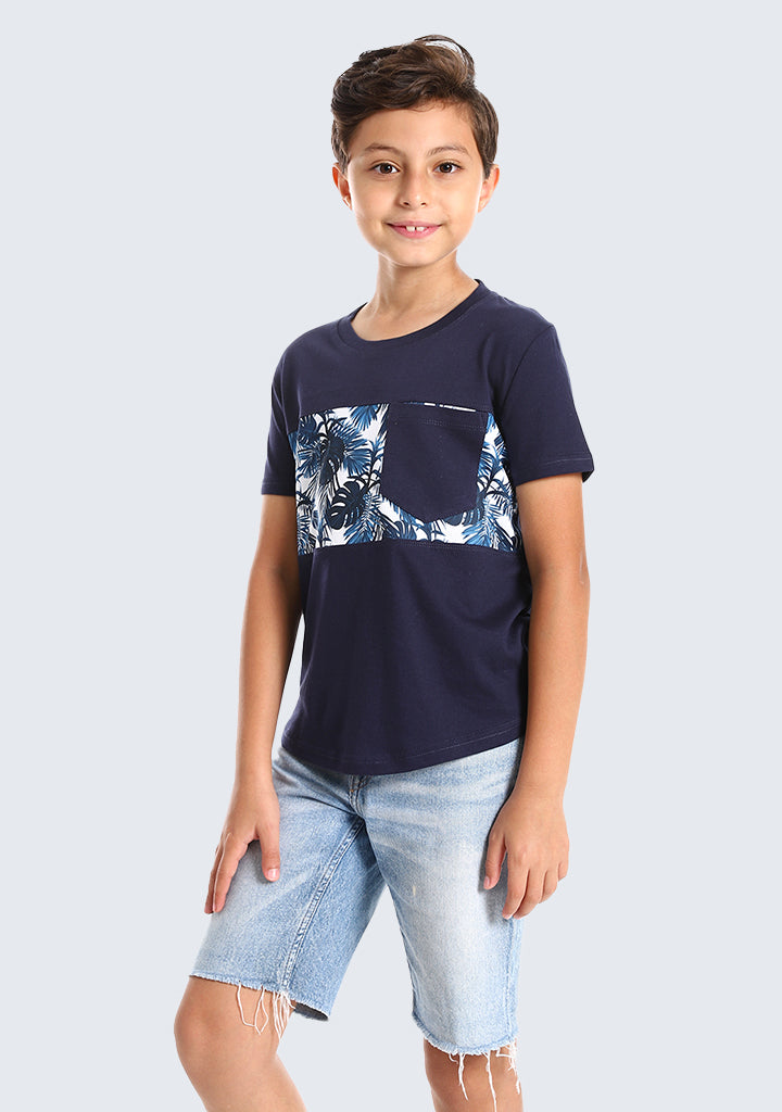 Kids Palm leaves short sleeved pocketed T-shirt