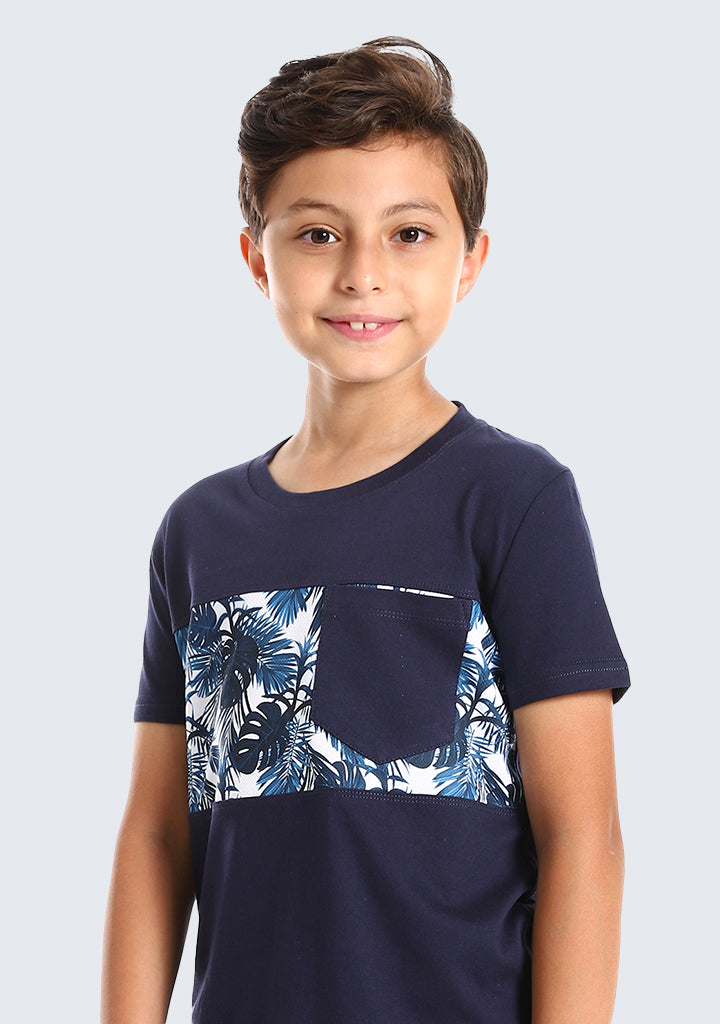 Kids Palm leaves short sleeved pocketed T-shirt