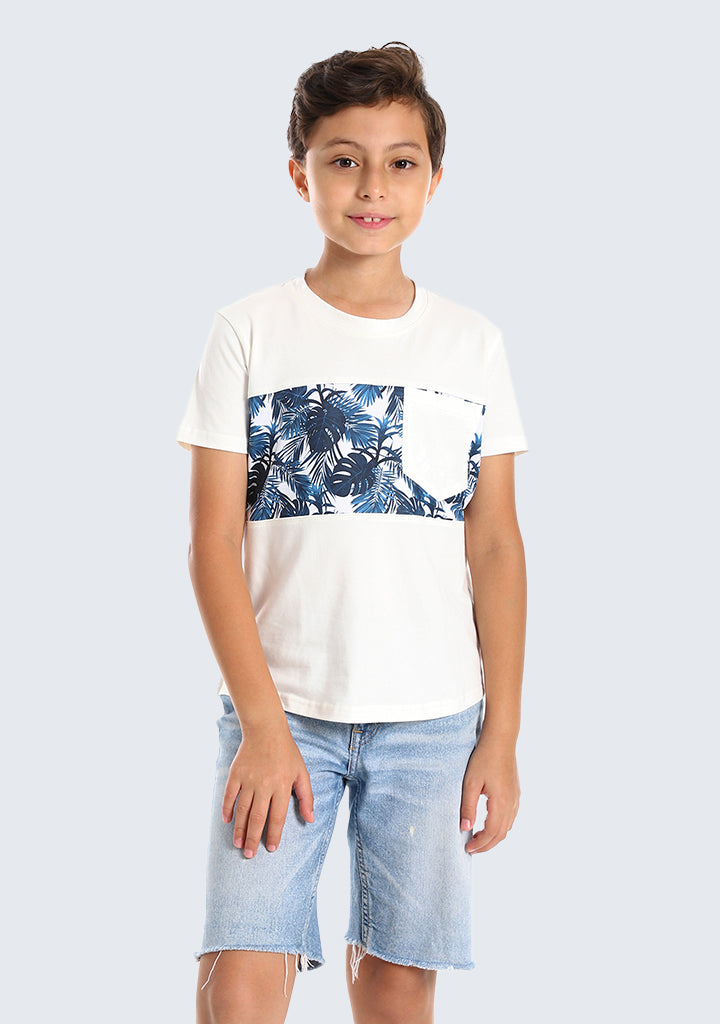 Kids Palm leaves short sleeved pocketed T-shirt