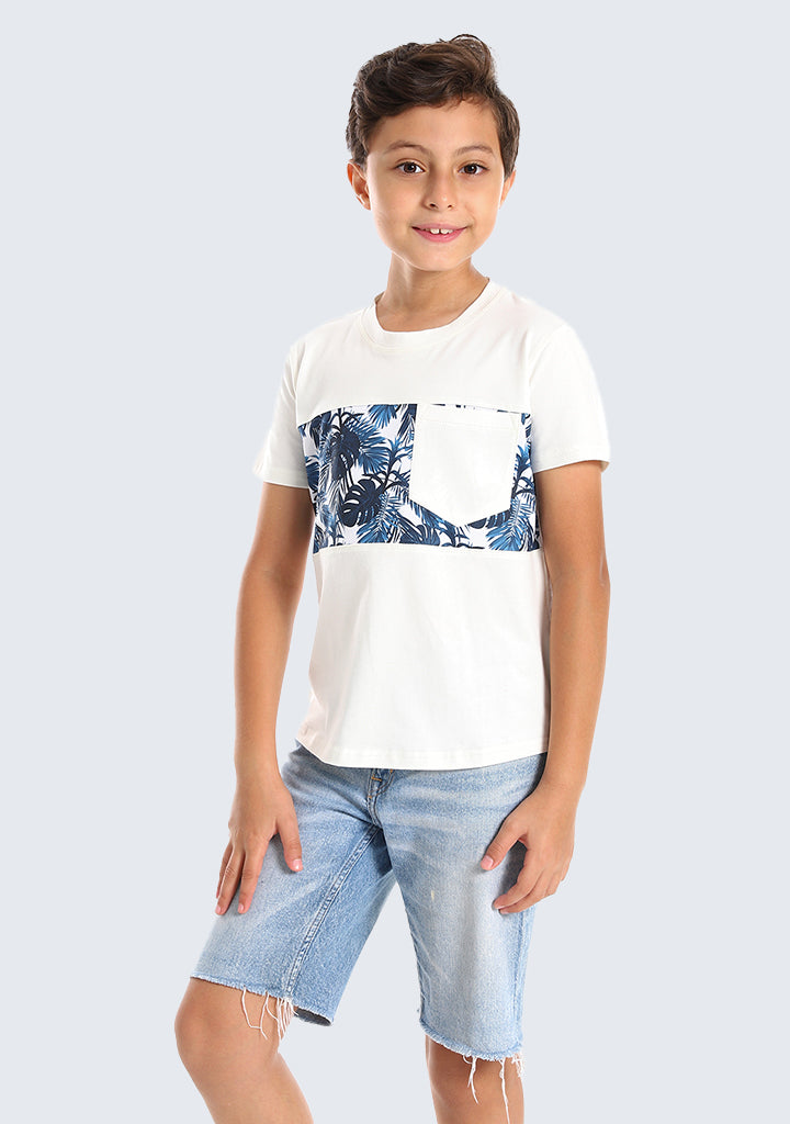 Kids Palm leaves short sleeved pocketed T-shirt