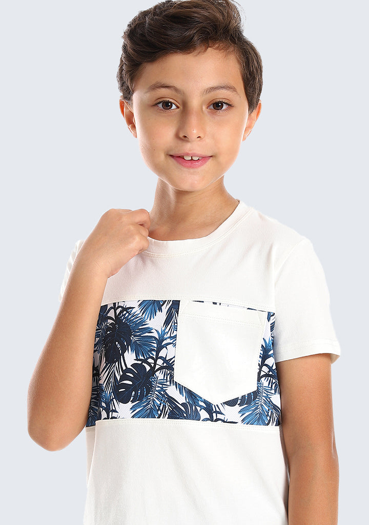 Kids Palm leaves short sleeved pocketed T-shirt