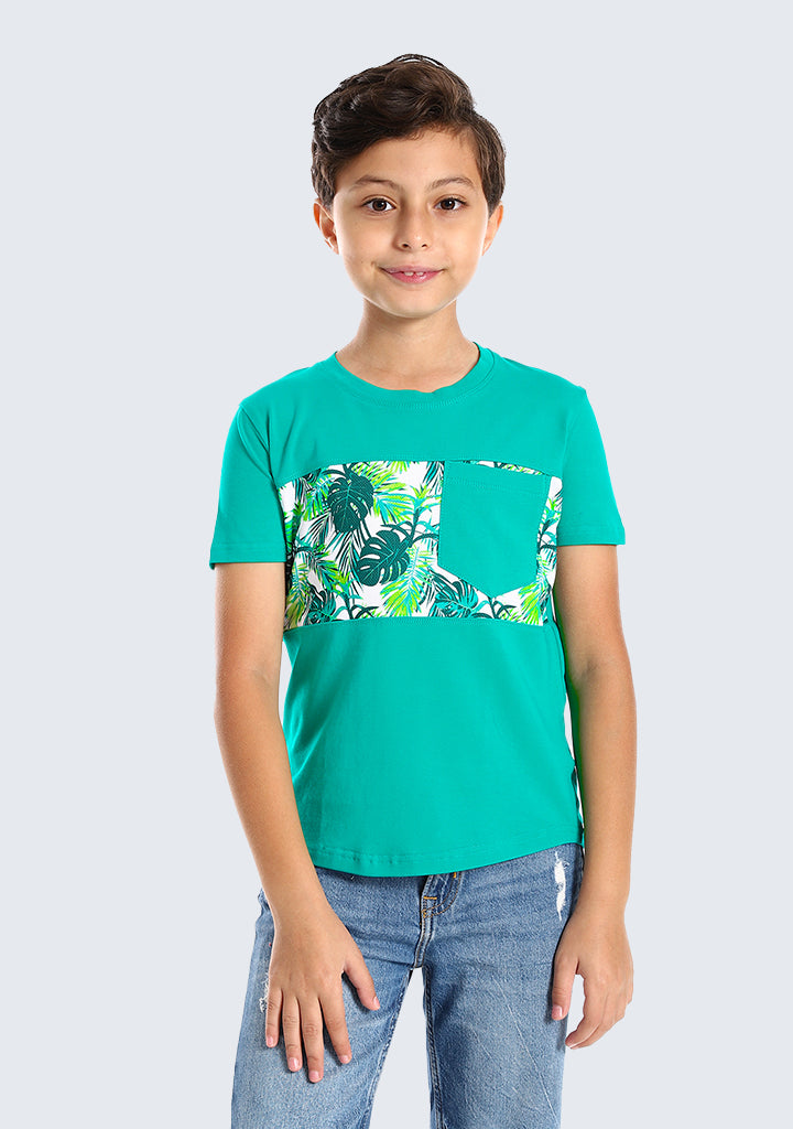 Kids Palm leaves short sleeved pocketed T-shirt
