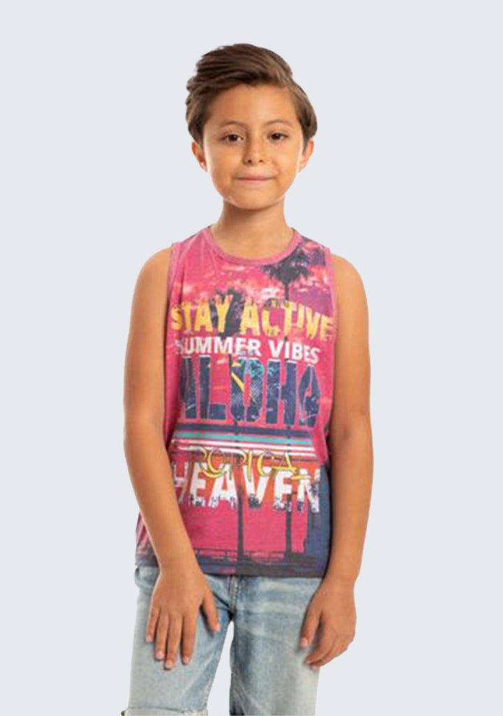 Kids California beach Printed Tank Top- Coral