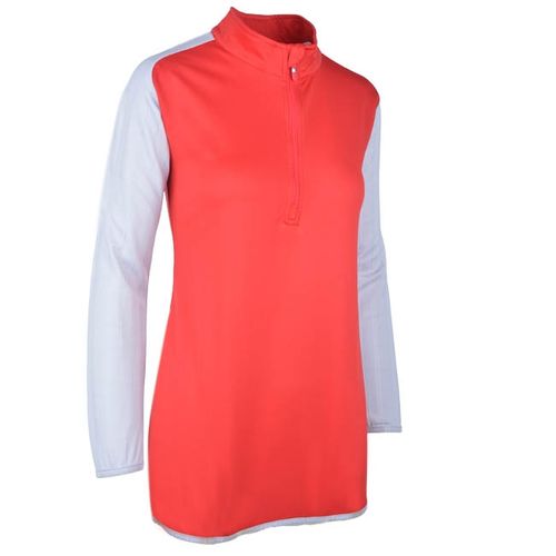 Bi-Toned Women Sportive Quarter Zipper Shirt-Red*Gray