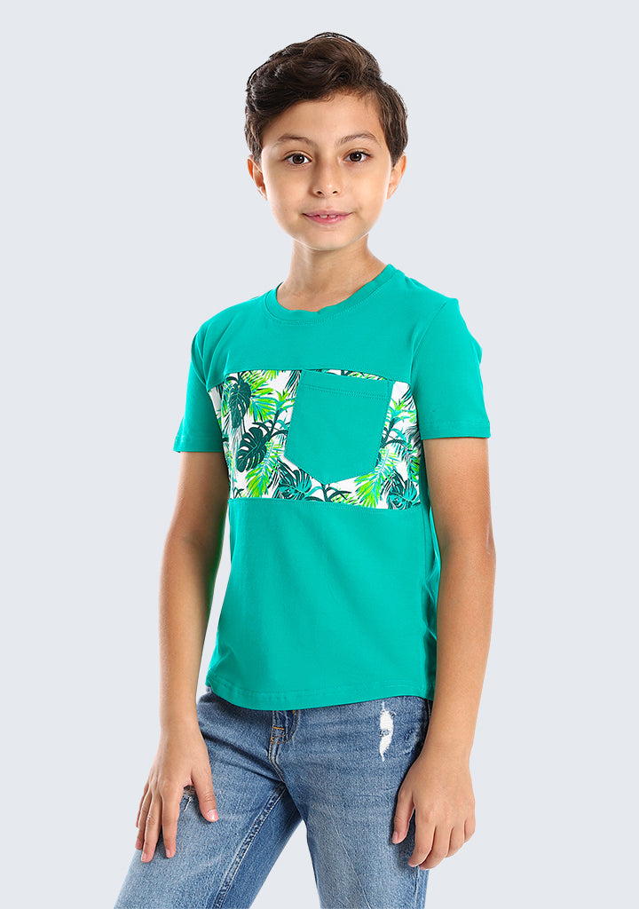 Kids Palm leaves short sleeved pocketed T-shirt