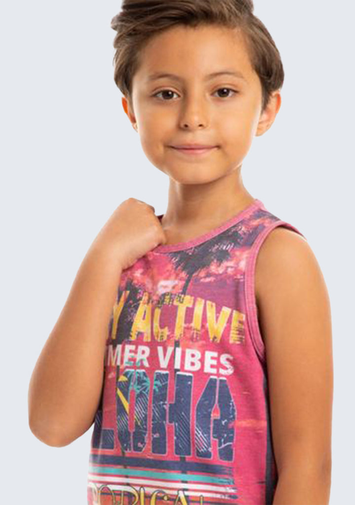 Kids California beach Printed Tank Top- Coral