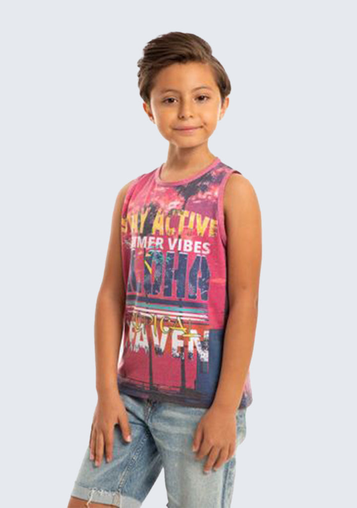Kids California beach Printed Tank Top- Coral