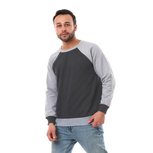 Bi-colored Round Neck Plain Sweatshirt