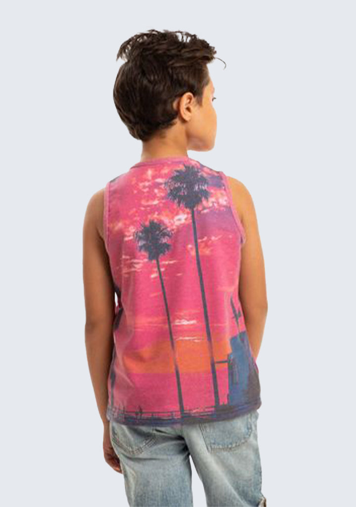 Kids California beach Printed Tank Top- Coral