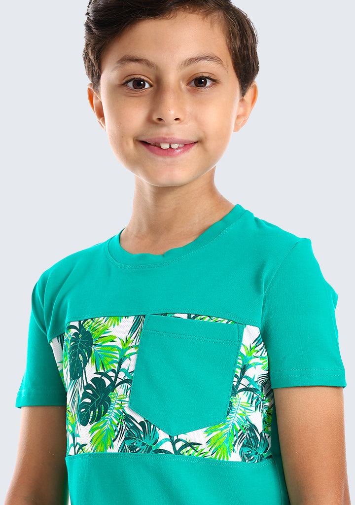 Kids Palm leaves short sleeved pocketed T-shirt