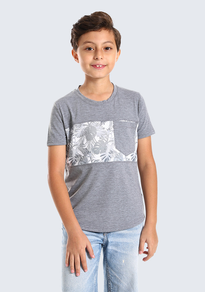 Kids Palm leaves short sleeved pocketed T-shirt