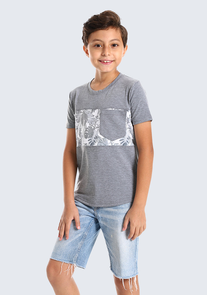 Kids Palm leaves short sleeved pocketed T-shirt