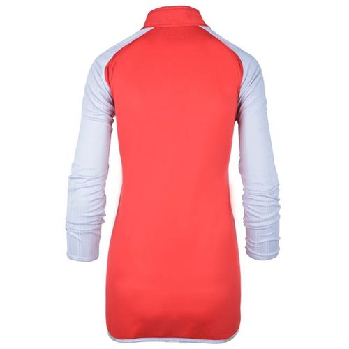 Bi-Toned Women Sportive Quarter Zipper Shirt-Red*Gray