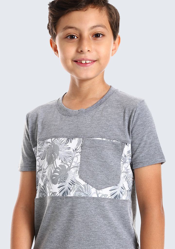 Kids Palm leaves short sleeved pocketed T-shirt