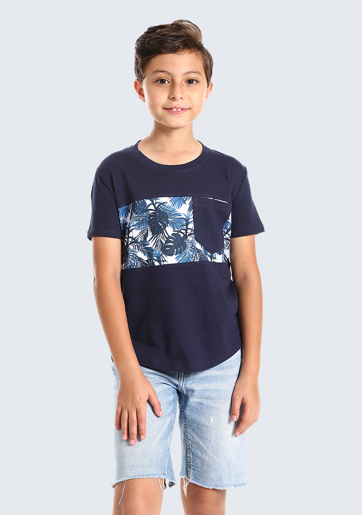Kids Palm leaves short sleeved pocketed T-shirt