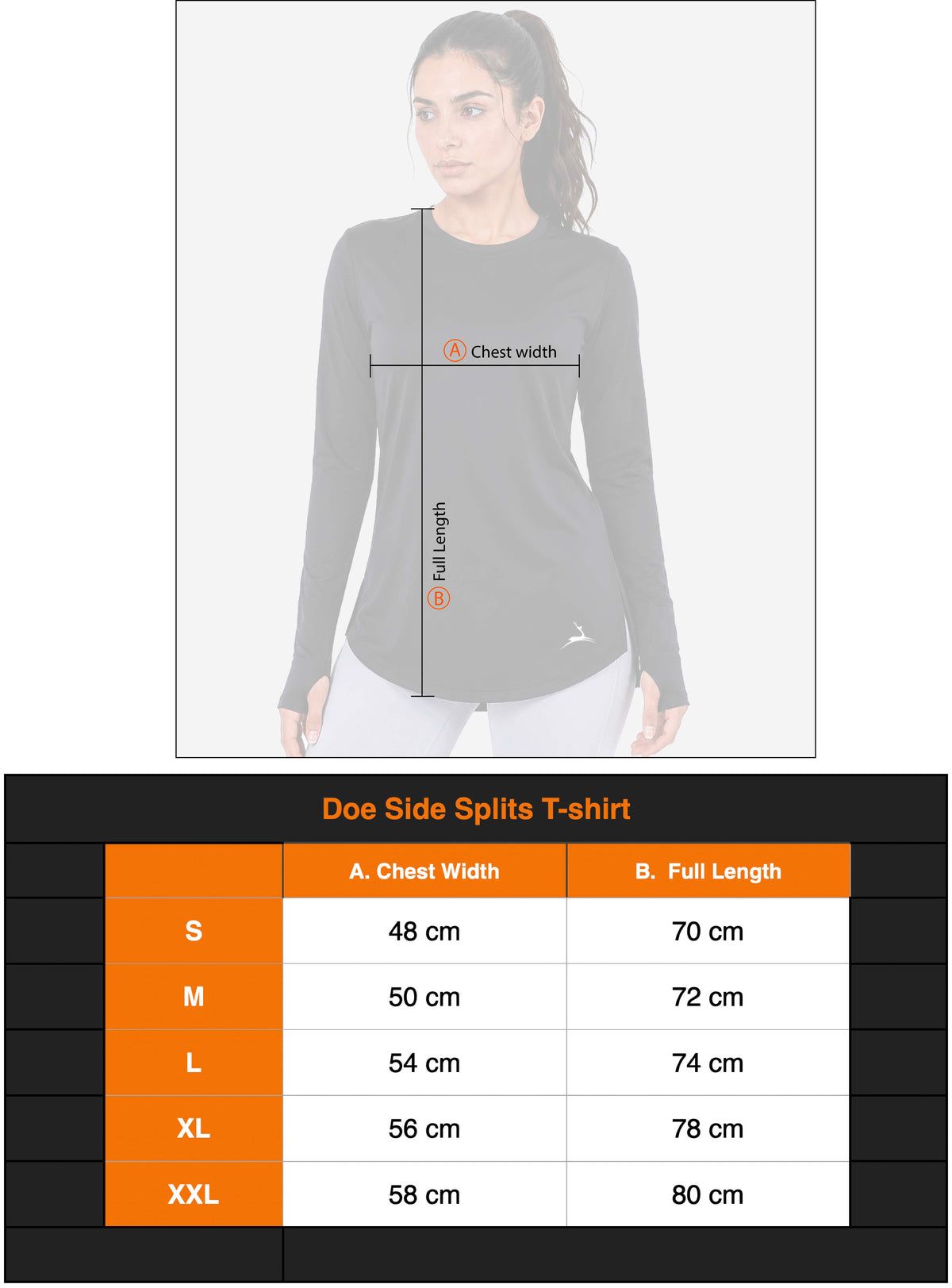 Doe Side Splits T-shirt size chart