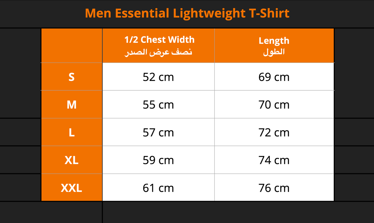 Viga Essential Shirt size chart