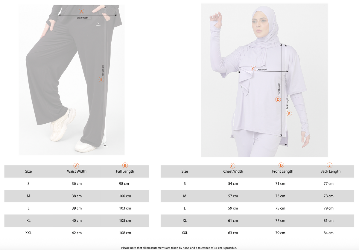 Doe Terra Modest Pants size chart