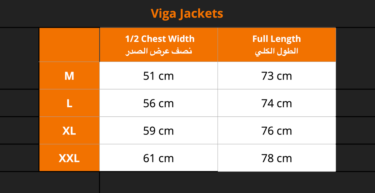 Viga Jacket size chart