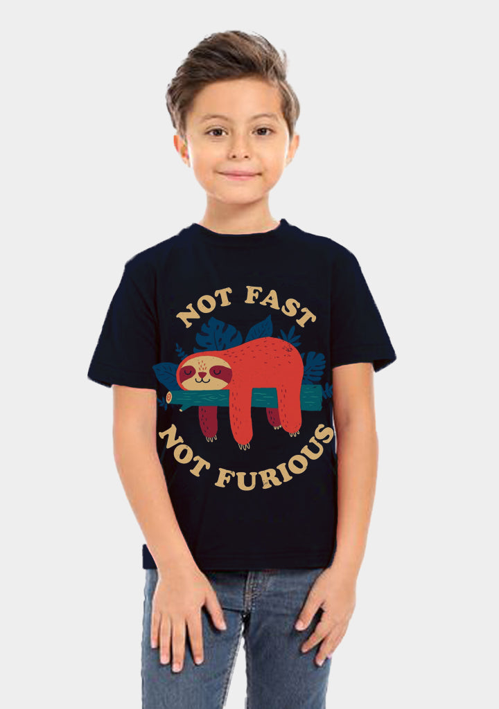 Kids Printed Cotton T-shirt 'Not Fast Not Furious'