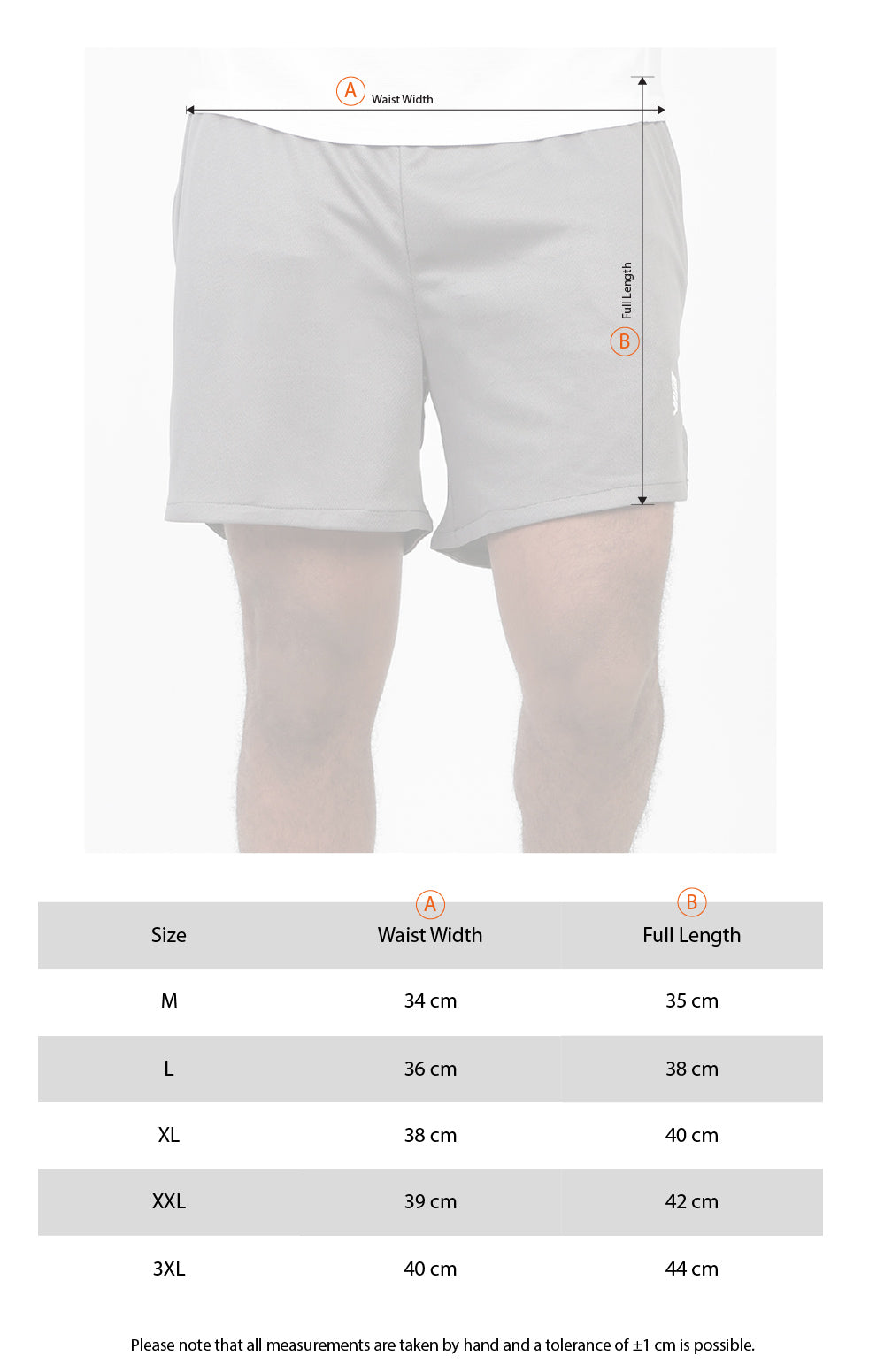 Viga Performance Training Shorts size chart