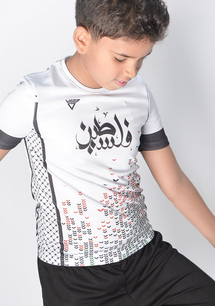 Kids Palestine White Soccer T-shirt