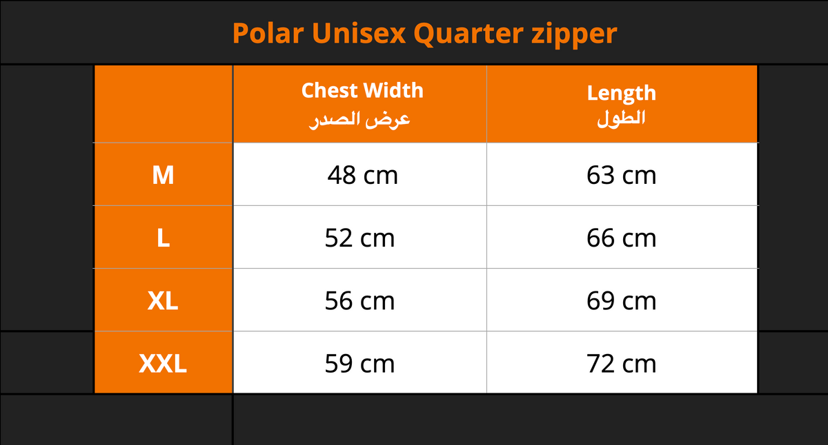 Polar Quarter Zipper size chart
