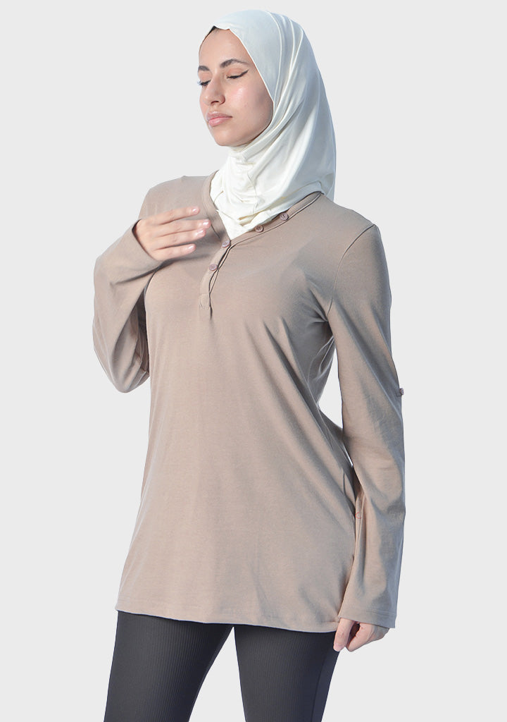 Women Henley Shirt Long Or 3/4 Sleeve