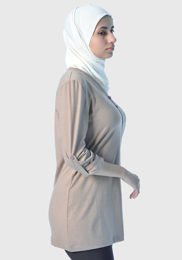 Women Henley Shirt Long Or 3/4 Sleeve