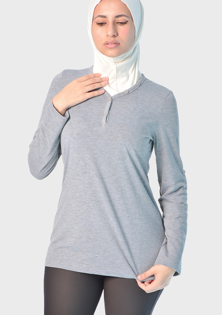 Women Henley Shirt Long Or 3/4 Sleeve