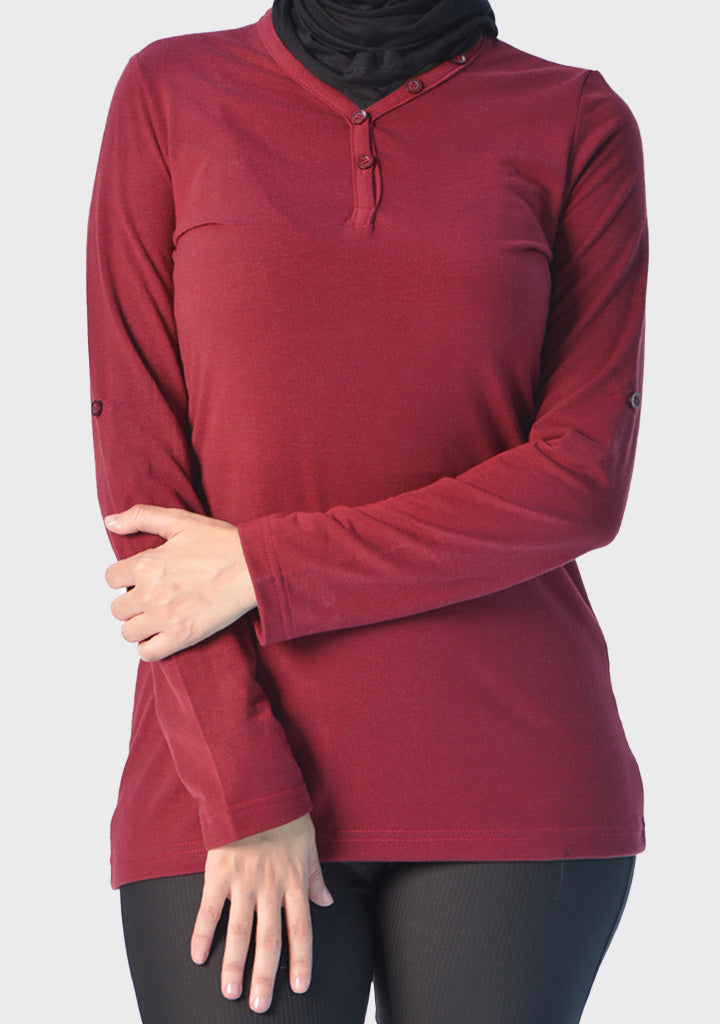 Women Henley Shirt Long Or 3/4 Sleeve