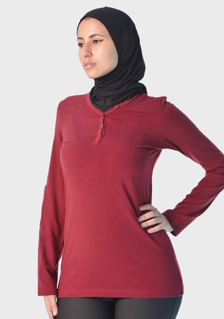 Women Henley Shirt Long Or 3/4 Sleeve