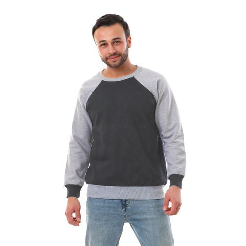 Bi-colored Round Neck Plain Sweatshirt