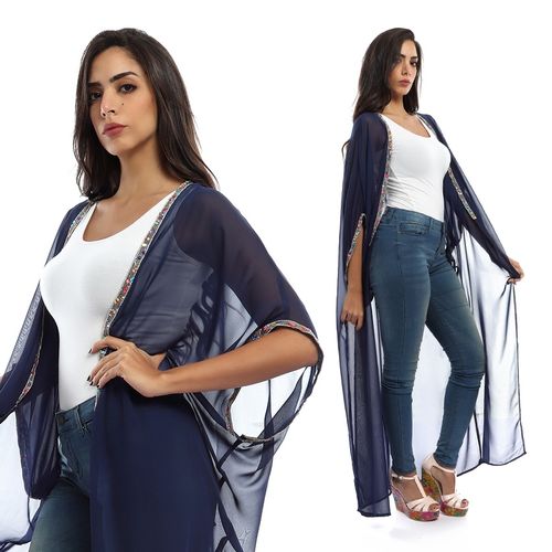 Stylish Embroidered Chiffon Abaya -Navy