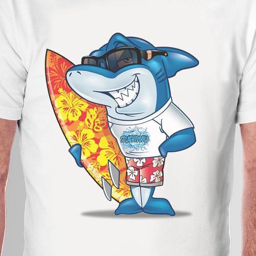 Men Half Sleeved Printed T-shirt-Surfing Shark