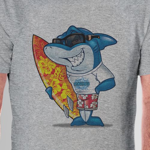 Men Half Sleeved Printed T-shirt-Surfing Shark