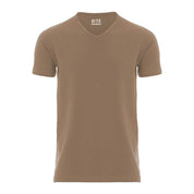 Cotton V-neck T-shirt- Brown
