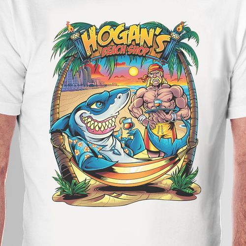 Men Half Sleeved Printed T-shirt-Beach Shark