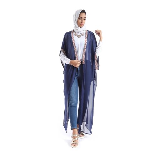 Stylish Embroidered Chiffon Abaya -Navy