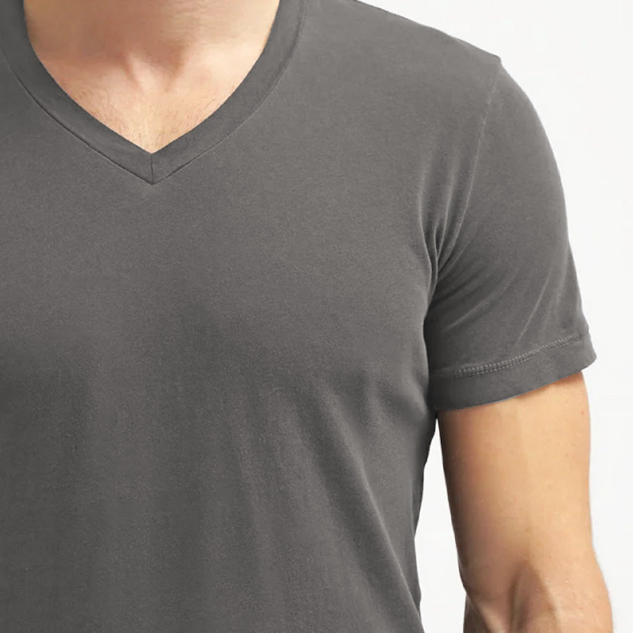 Cotton V-neck T-shirt- Dark Grey