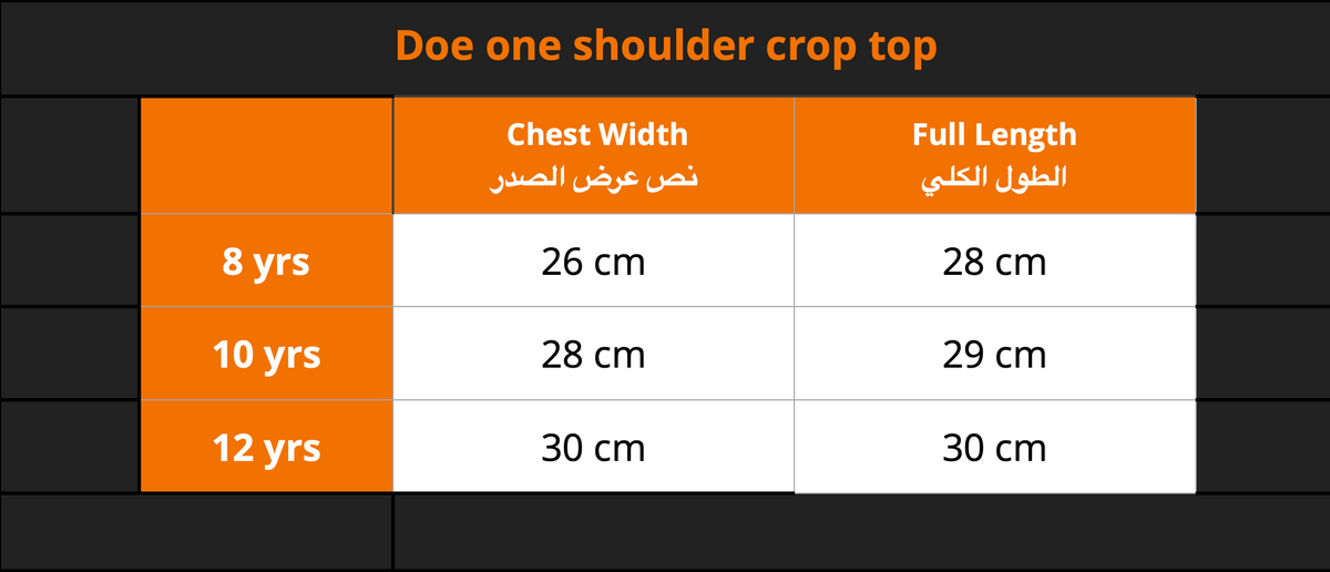 Doe One Shoulder Crop Top size chart