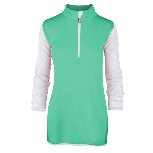 Bi-Toned Women Sportive Quarter Zipper Shirt-Green*White