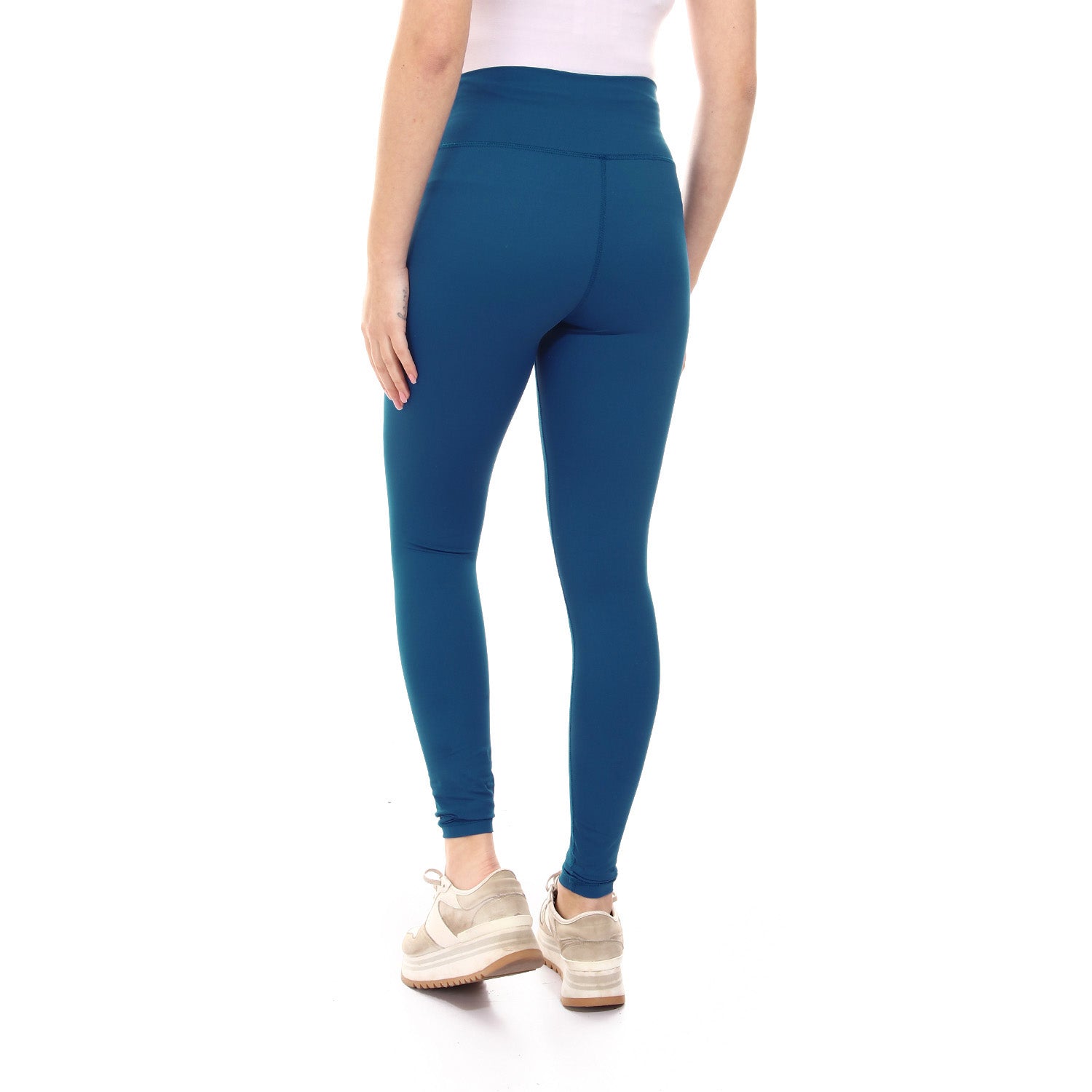 Plain Sportive Stretch Leggings-TEAL BLUE