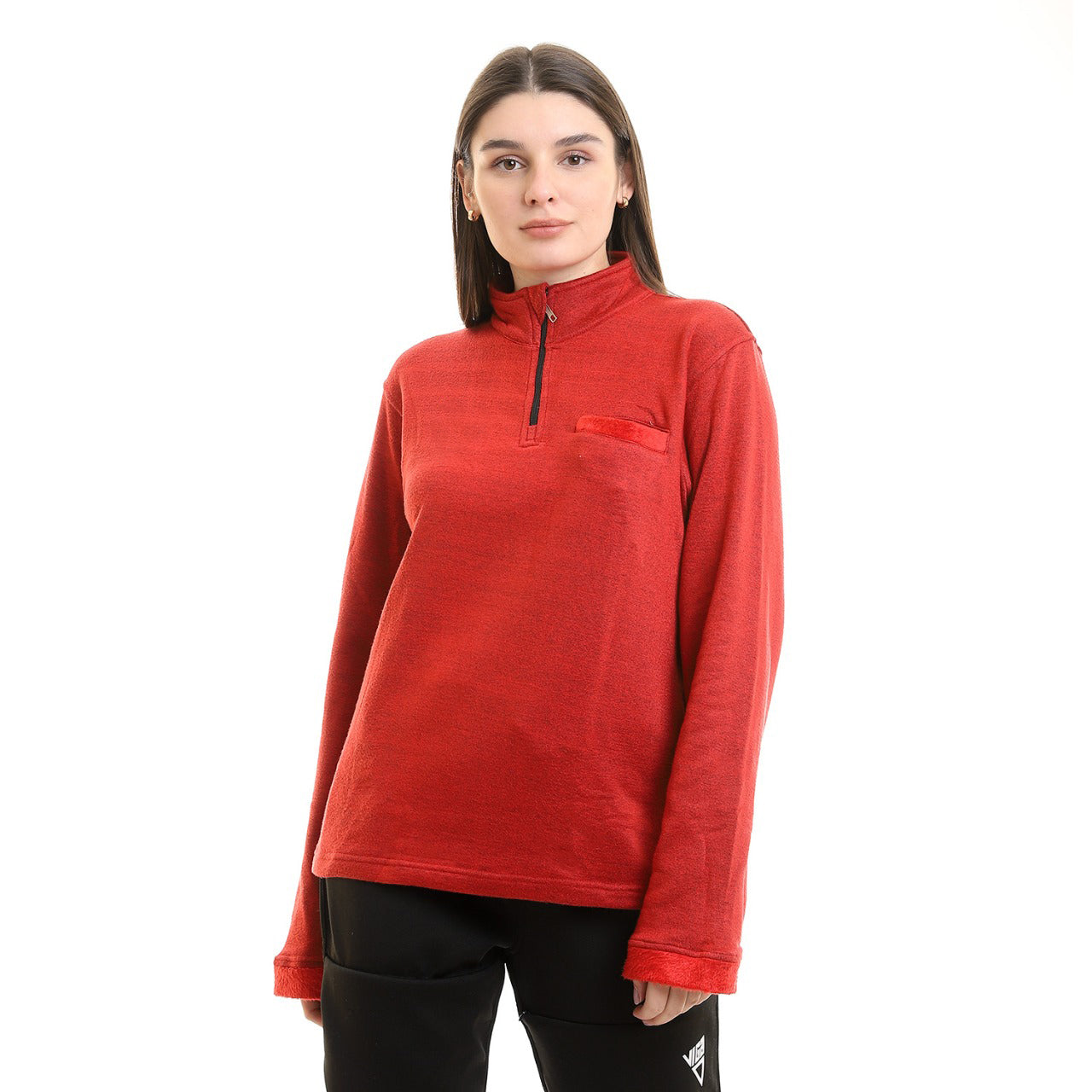 Women Winter Quarter zipper shirt red