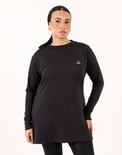 Black Doe Modest Flow Top — hijab-friendly women's training top