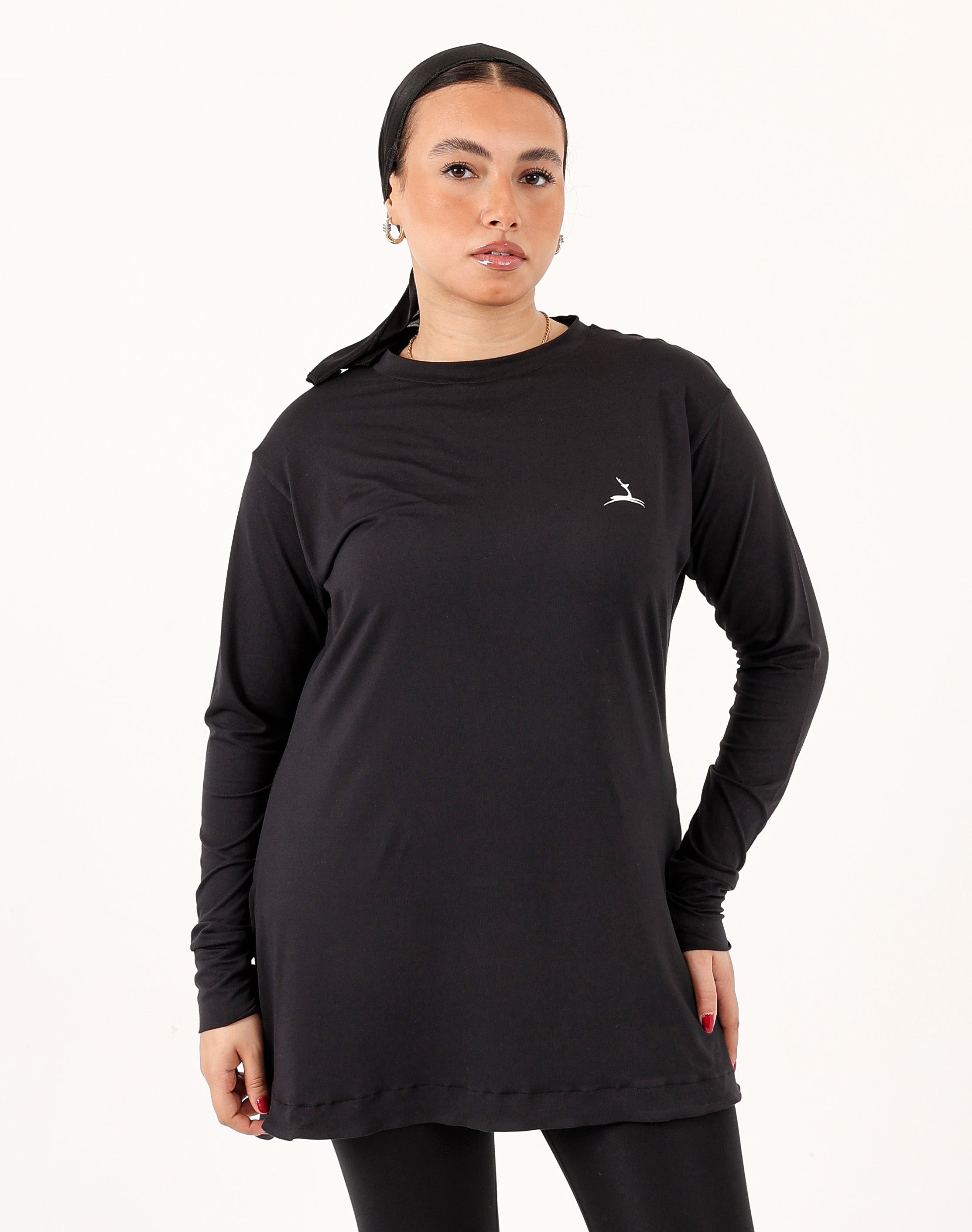 Black Doe Modest Flow Top — hijab-friendly women's training top