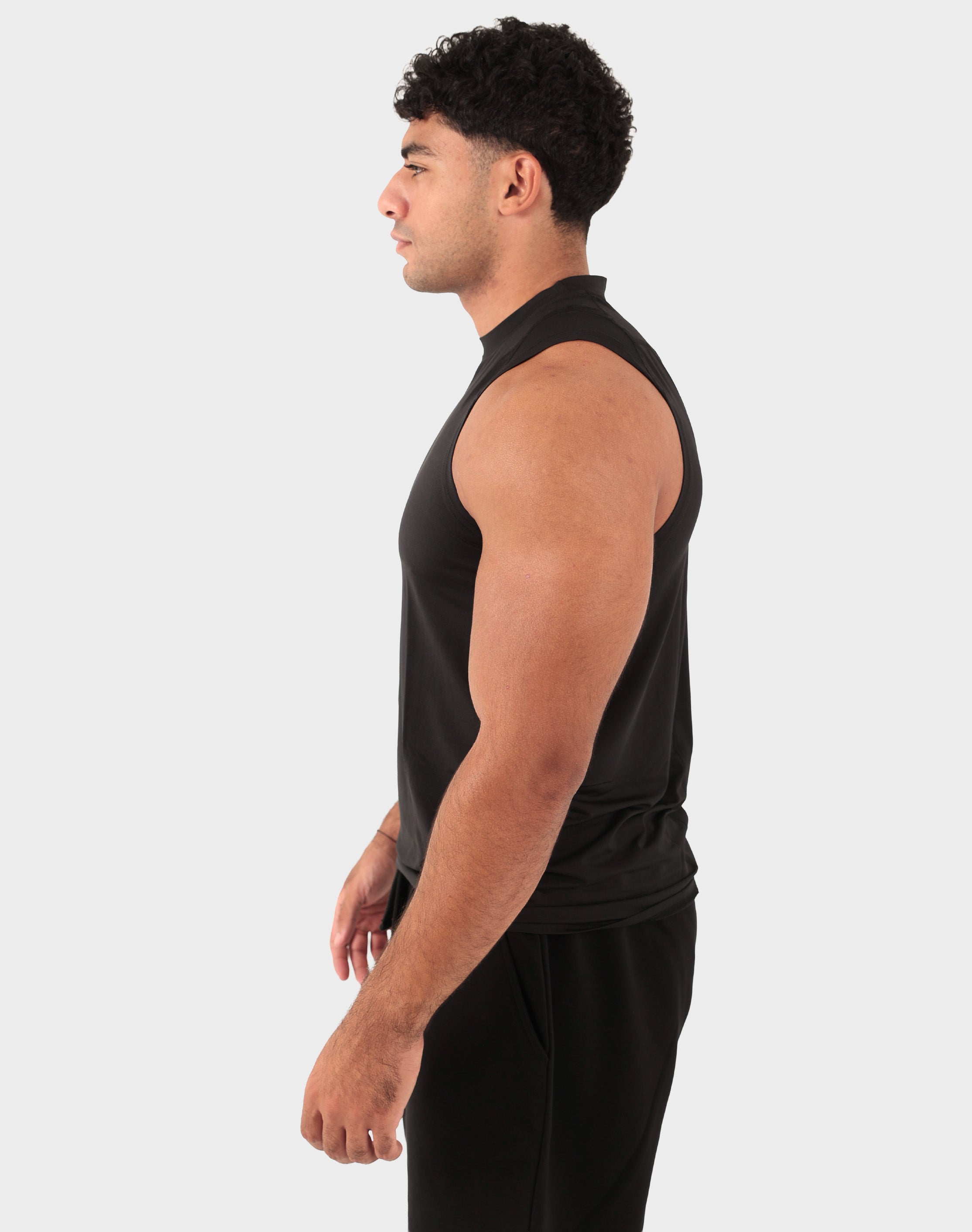 Black Viga Sculpt Tank Top — front view on model