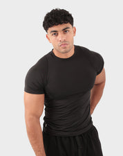Black Viga Sculpt Tee — front view on model