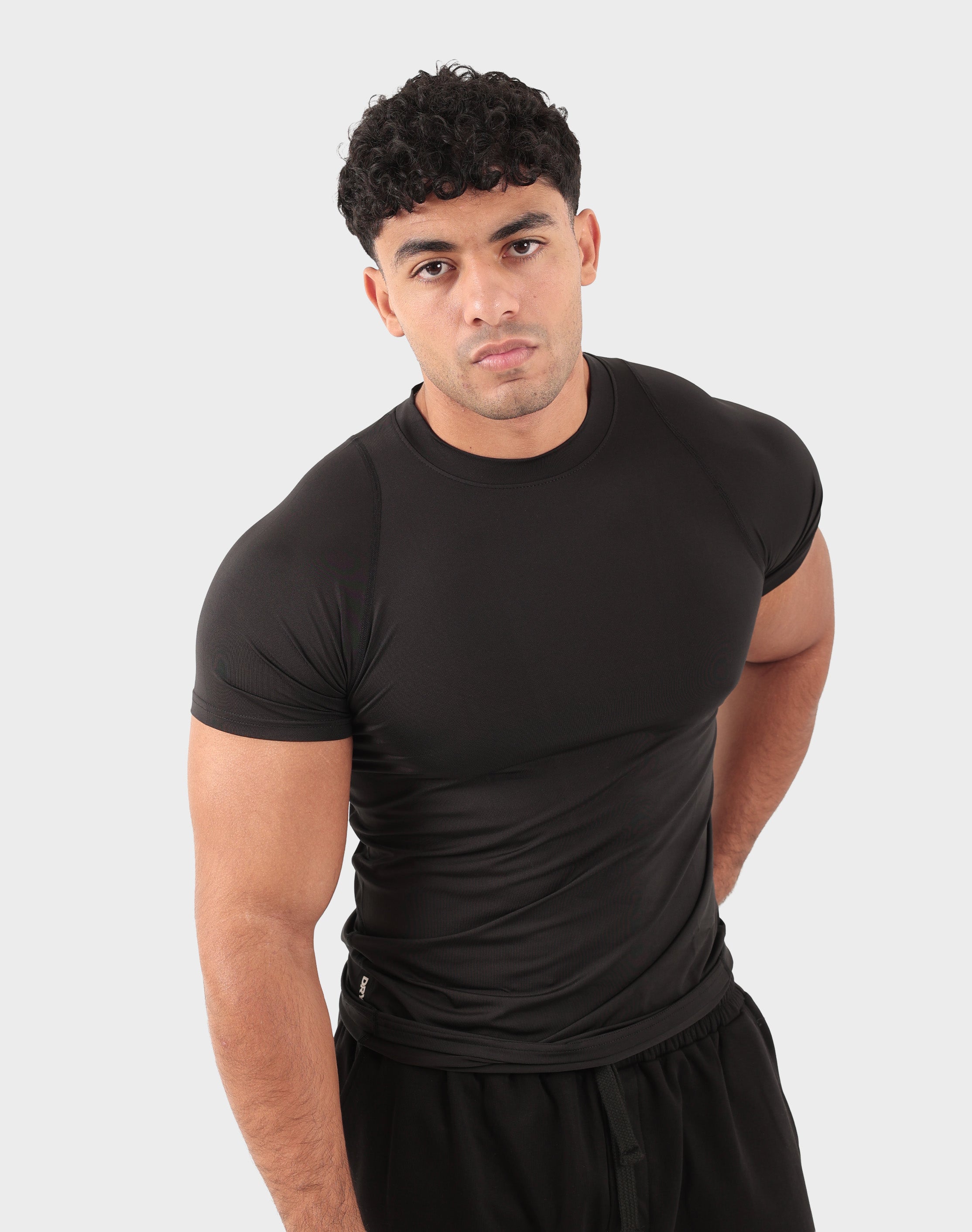 Black Viga Sculpt Tee — front view on model