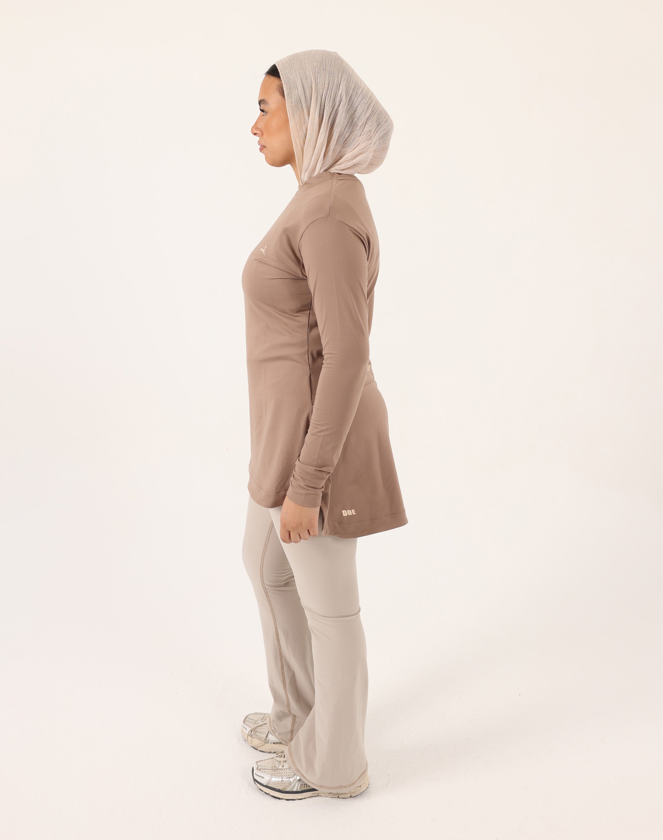 Brown Doe Modest Flow Top — side view